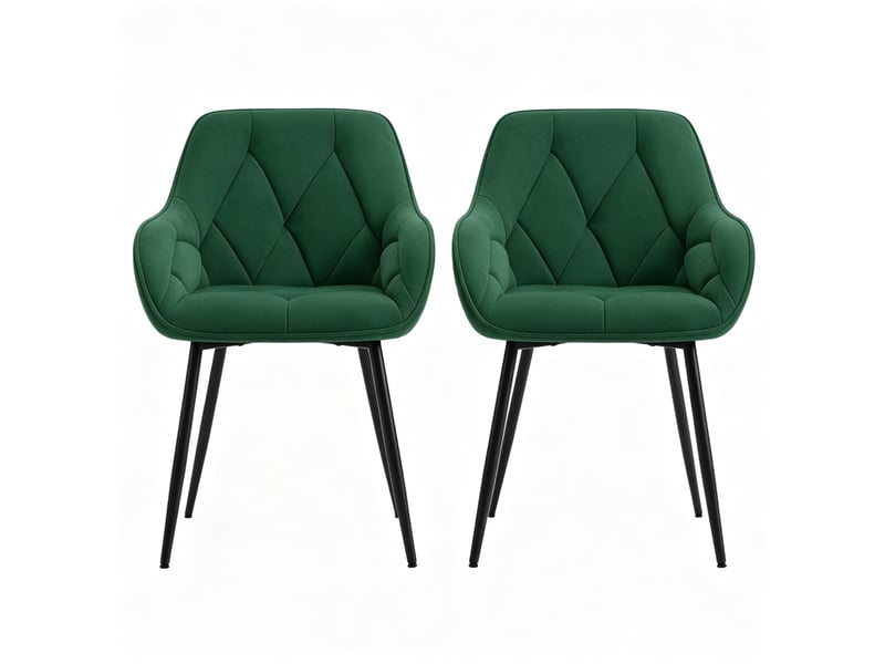  Lot de 2 chaises de salle à manger 45,5x45x83,5 cm, dossier, pour salle à manger, velours, vert foncé, pieds en métal  - Conforama A