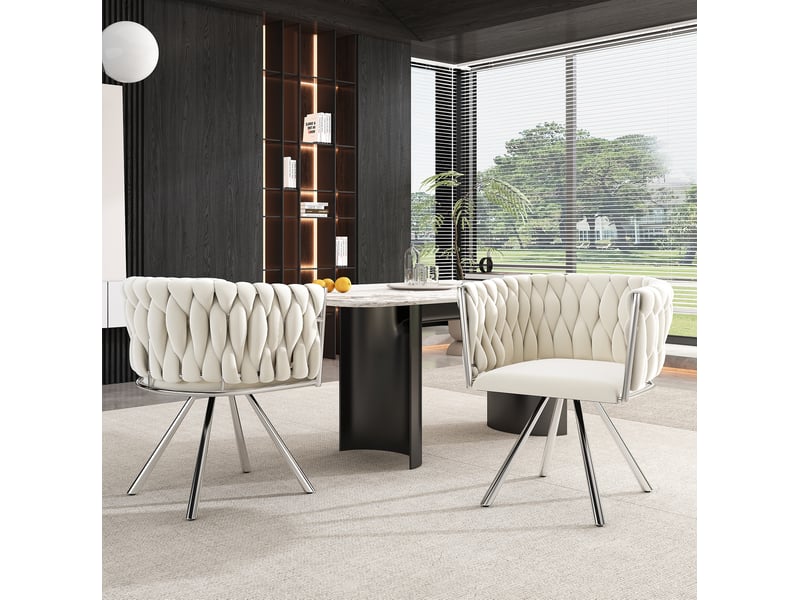 Lot de 4 chaises de salle à manger pivotantes en velours beige et argenté - Conforama C