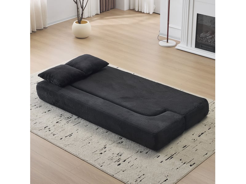  Canapé convertible 2 places 190x50x42 cm compressé, pliable, mousse douce, couleur noir, design moderne  - Conforama E