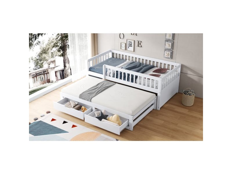  Canapé-lit - truxen8 - bois massif - lit extensible - 2 tiroirs - blanc 205x95x77.5cm - Conforama D