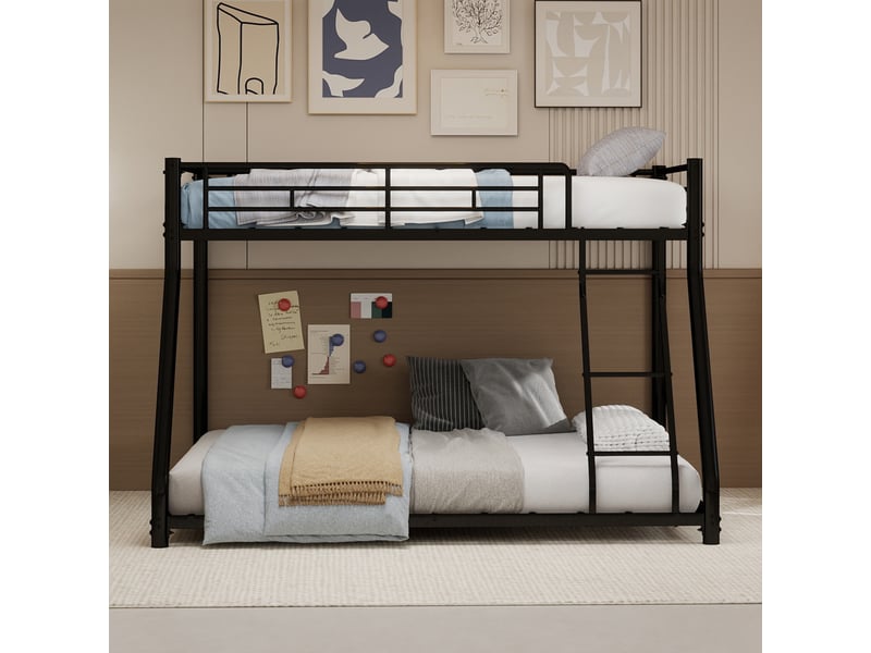  Lit superposé 90x190 cm140x190 cm - lit simple et double avec échelle et barrière de sécurité - sans matelas - noir  - Conforama D