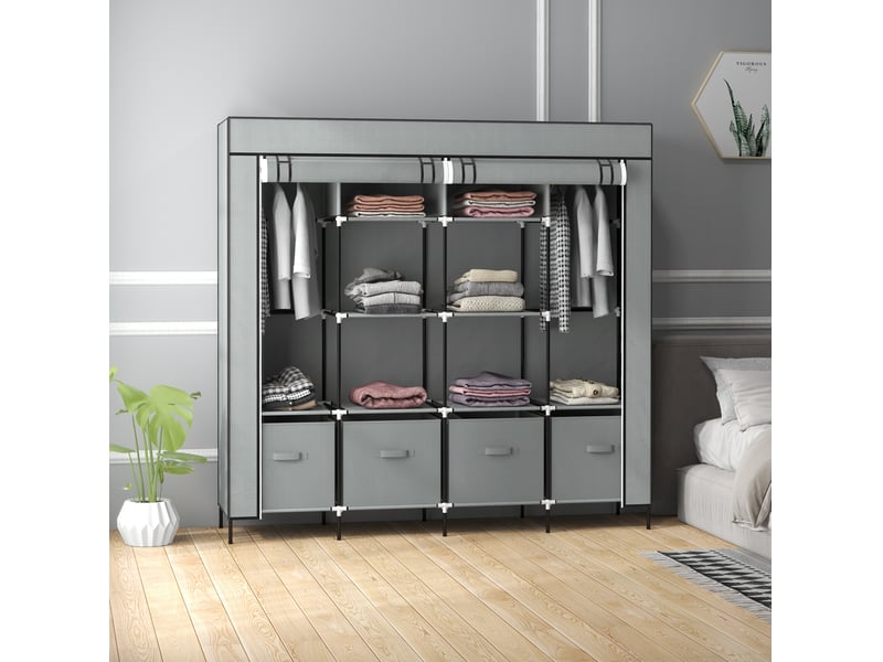  Garde-robe 166x42,5x169,5 cm avec 2 tringles, 10 compartiments, 4 tiroirs, métal, gris foncé  - Conforama E