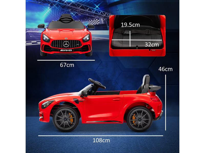  Voiture électrique pour enfants de 3 à 6 ans mercedes-amg gtr avec 2 moteurs et télécommande, vitesse de 3 à 5 kmh, rouge  - Conforama E