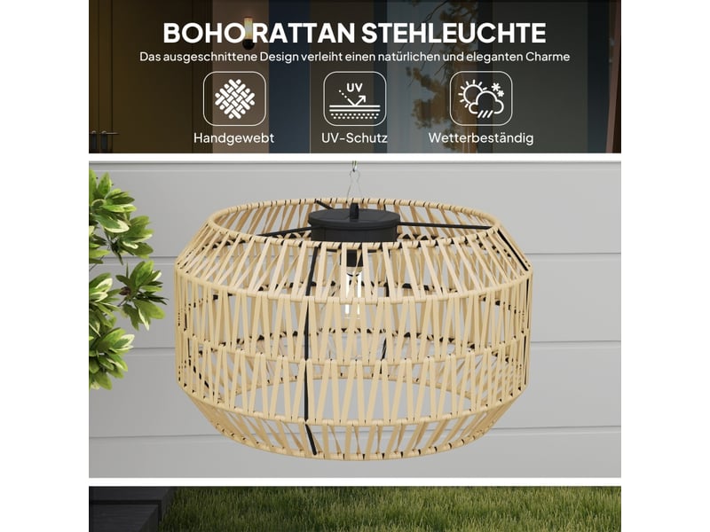 Lampadaire solaire d'extérieur,meulva,44x32x178 cm,ip44,rotin pe jaune et acier,noir - Conforama E