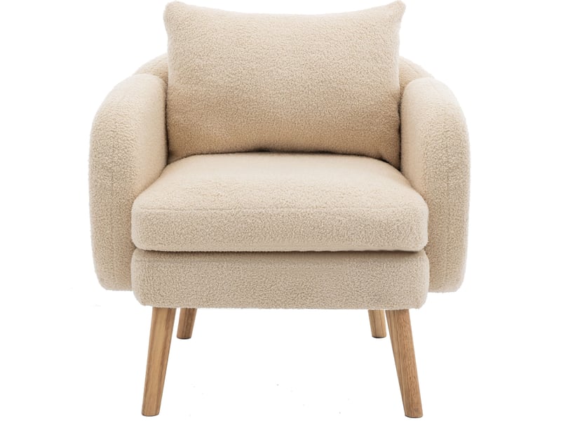  Fauteuil en teddy avec grand coussin de dossier et assise épaisse, structure en bois massif, beige  - Conforama A