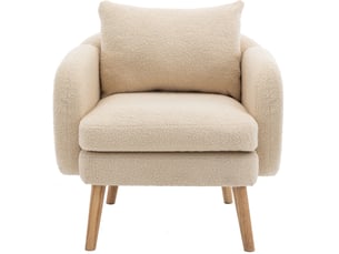 Fauteuil en teddy avec grand coussin de dossier et assise épaisse, structure en bois massif, beige