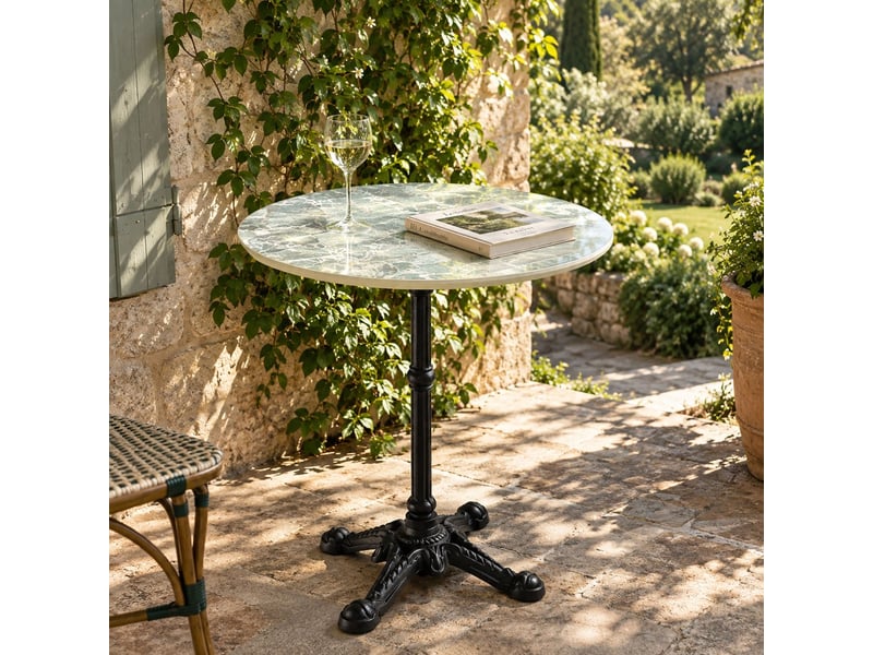 Icare - ensemble n°2: table bistrot d70cm en céramique marbré vert - Conforama B
