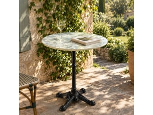 Icare - ensemble n°2: table bistrot d70cm en céramique marbré vert