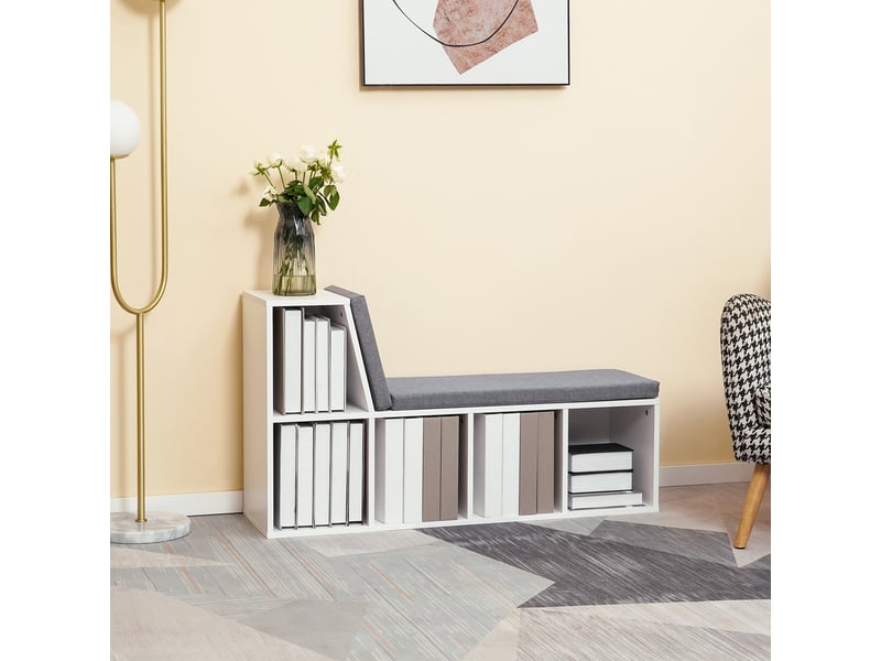  Bibliothèque ouverte moderne à 5 niveaux avec 2 coussins, en bois, 108 x 30 x 60 cm, grise  - Conforama C