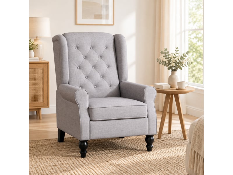 Fauteuil à oreilles modenvie gris en polyester avec capitonnage 74 x 86 x 102 cm - Conforama D