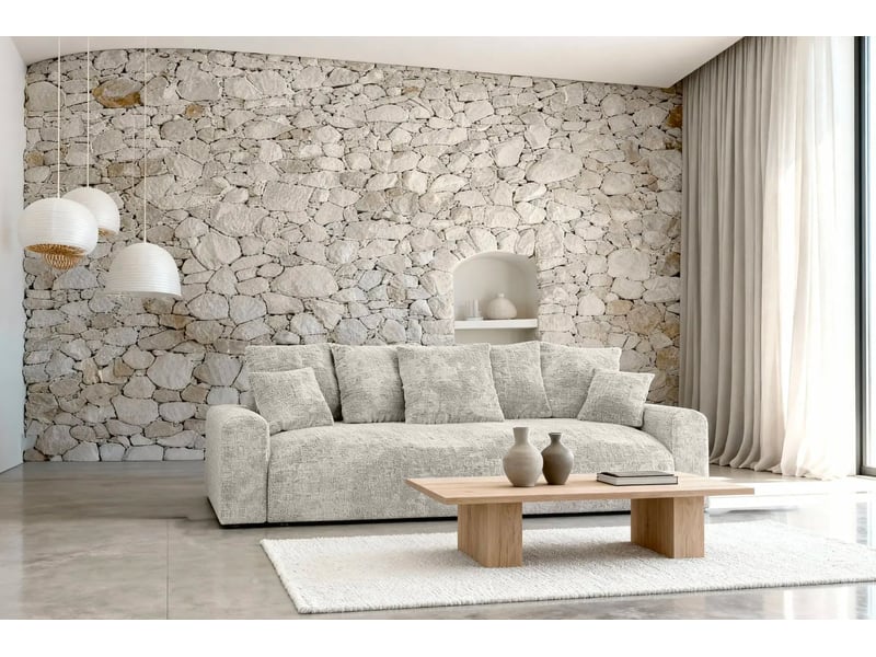  Oli - canapé droit convertible tissu chenille 3 places blanc  - Conforama E