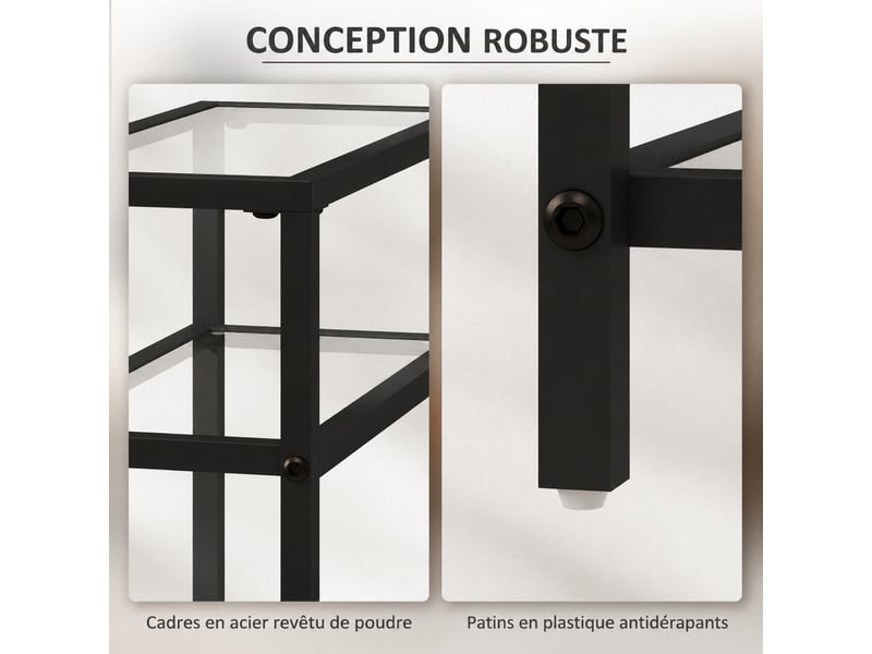  Table d'appoint 3 niveaux, bout de canapé en verre trempé et acier noir, 40x18x62 cm  - Conforama R