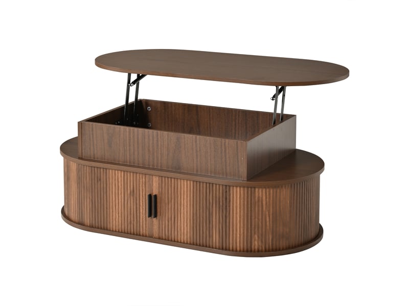 Table basse relevable ovale 100x50x40 cm, coffre de rangement, 2 portes coulissantes et niches ouvertes, mdf, décor noyer - Conforama A