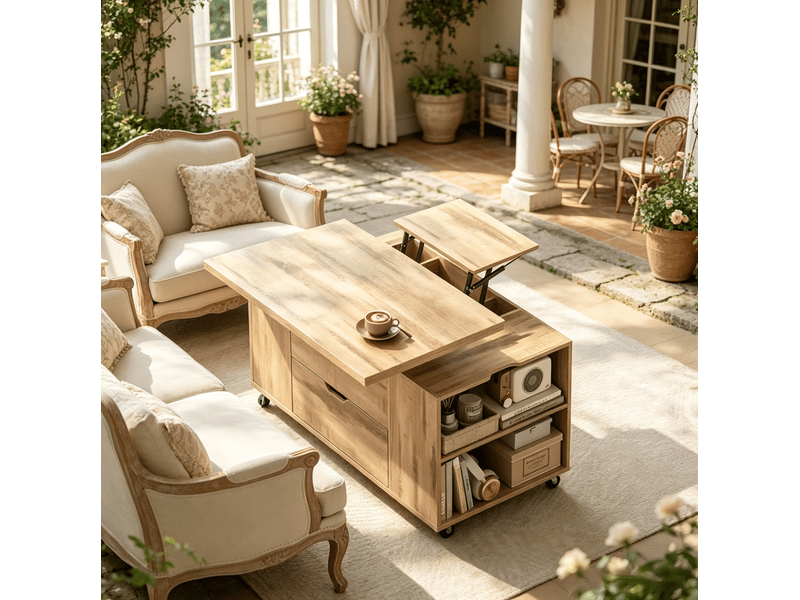  Table basse relevable et extensible en bois et métal, chêne clair, 100 x 50,5 x 53 cm  - Conforama C