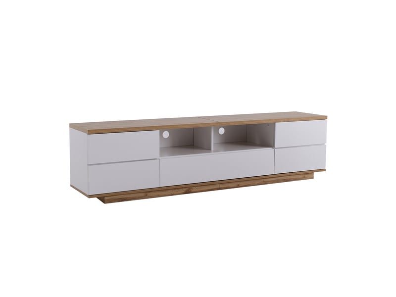  Meuble tv 180 cm moderne blanc et bois pour écran 70-79 pouces  - Conforama R