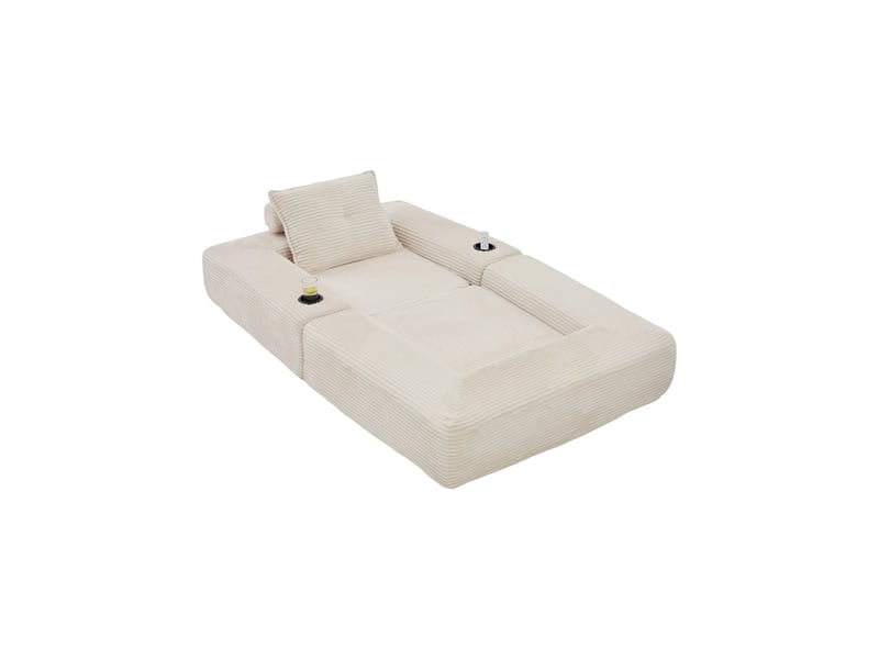 Canapé convertible velours côtelé mousse haute densité ressorts poche latérale porte-gobelet accoudoir zippé montage facile - Conforama E
