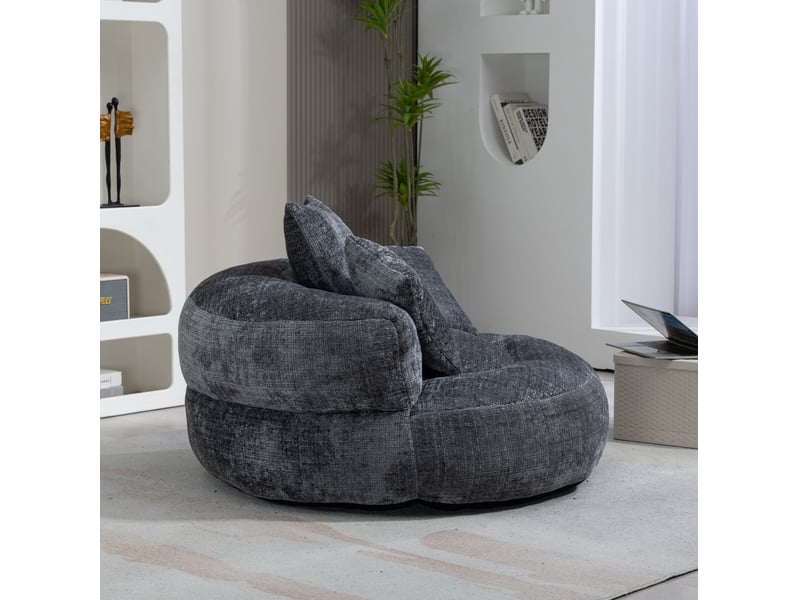  Fauteuil lounge fixe en tissu gris avec 3 coussins, dossier enveloppant et accoudoirs, pour se détendre  - Conforama E