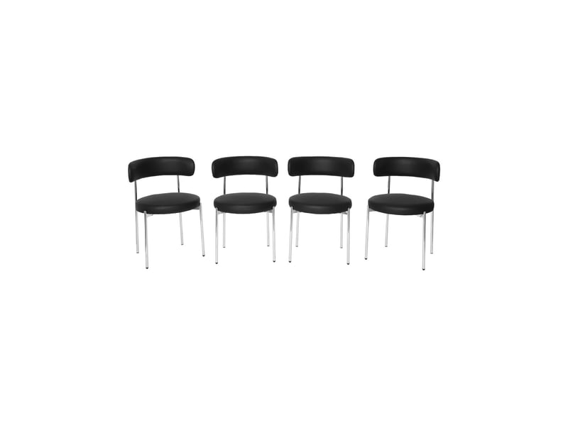  Lot de 4 chaises rondes vintage acier chromé et simili cuir noir - lola  - Conforama A