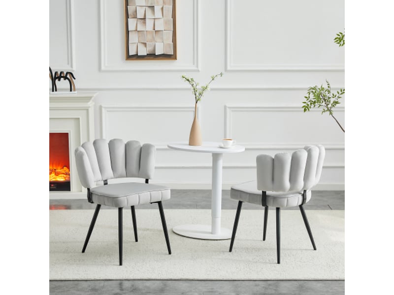  Ensemble de 2 chaises velours gris clair – dossiers fleuris, pieds métal noirs, 80 cm, salon &amp; salle à manger  - Conforama B