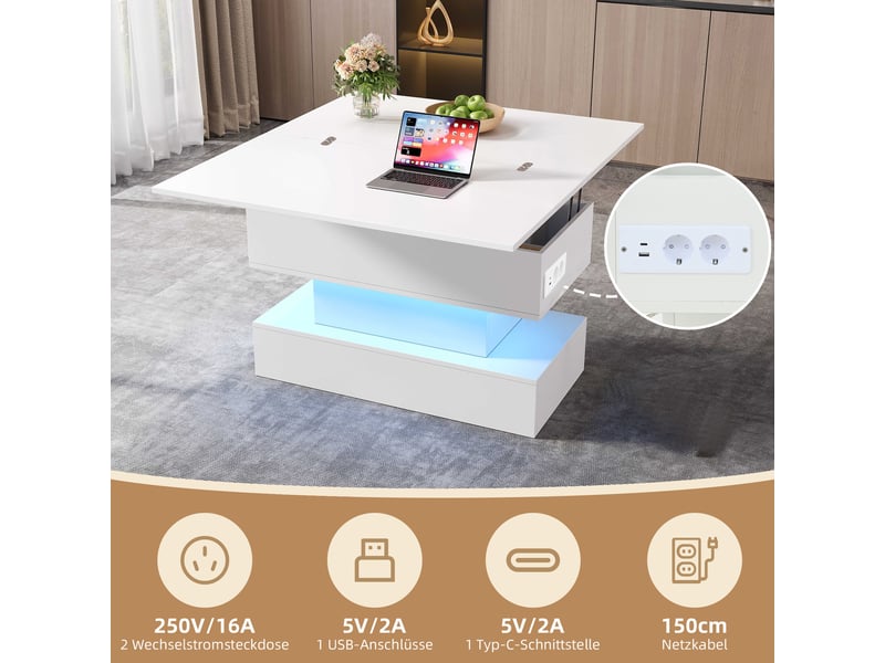  Table basse relevable 100 x 50 cm en panneau de particules blanc  - Conforama R