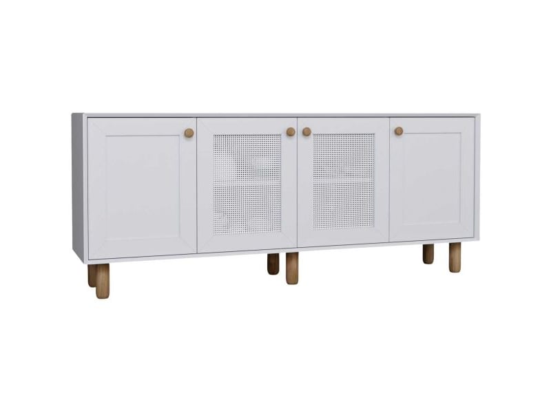  Buffet 4 portes en aggloméré bohemian blanc avec cannage blanc (2 portes)  - Conforama A
