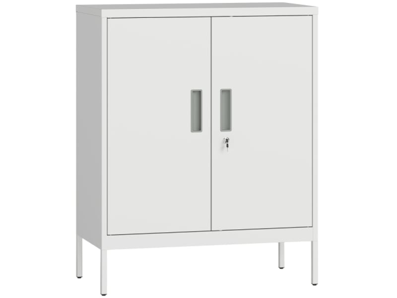  Armoire métallique blanche verrouillable 2 portes, étagères réglables, bureau, maison et garage  - Conforama A