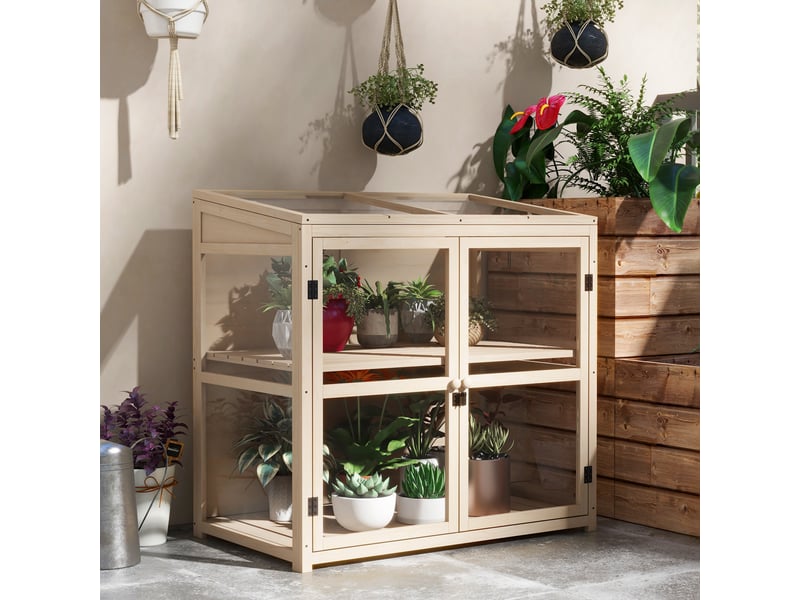  Jardinière surélevée sous châssis, résistante aux intempéries, 2 niveaux, en bois d'épicéa, 103 x 61 x 103 cm, naturelle  - Conforama C