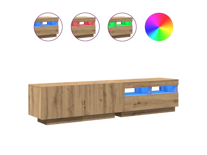  Meuble tv - banc tv - meuble de rangement avec lumières led chêne artisanal bois d'ingénierie  - Conforama A