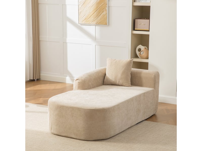  Méridienne canapé en tissu chenille beige clair, module salon moderne avec coussin inclus et design contemporain  - Conforama B