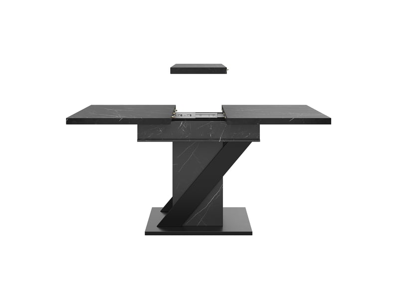  Table de repas extensible 110-140x80x75 cm, gain de place, plateau motif marbre en mdf, pieds métal, noir  - Conforama E