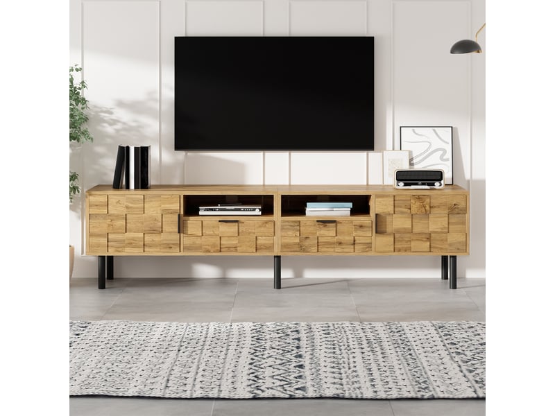  Meuble tv mosaïque effet bois naturel, 160 cm  - Conforama E