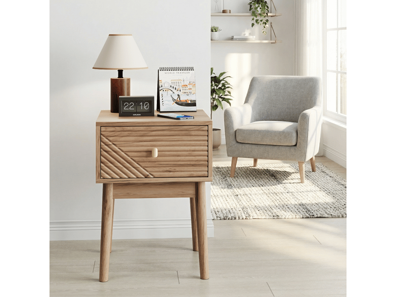  Lot de 2 tables de chevet 40x40x55 cm coloris chêne clair avec tiroir  - Conforama B