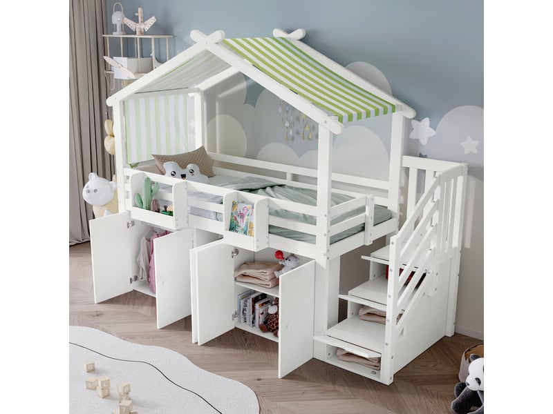  Lit cabane 90x200cm coloris blanc lit enfant blanc - Conforama E