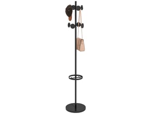 Porte-manteau avec porte-parapluie et 8 crochets métalliques ronds ø34 x 177 cm, noir
