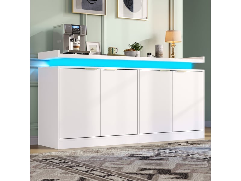 Buffet blanc 4 portes avec éclairage led rgb 160 cm en mdf  - Conforama D