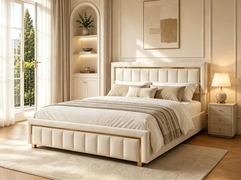 Lit coffre 160x200 cm ezssw, coloris beige - Conforama B