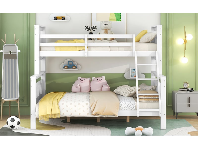  Lit enfant 90 (140)x200 cm avec échelle et barrières, lit superposé convertible en deux lits indépendants, lit simple, blanc  - Conforama W