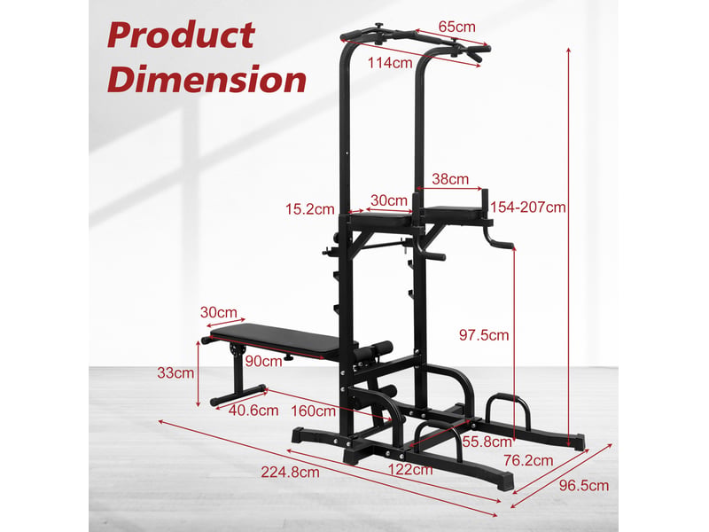 Power tower pull up bar station (includes workbench and bench), adjustable height multi-function power tower, stable strength training equipment, suitable for push-up training and abdominal exercises - Conforama C