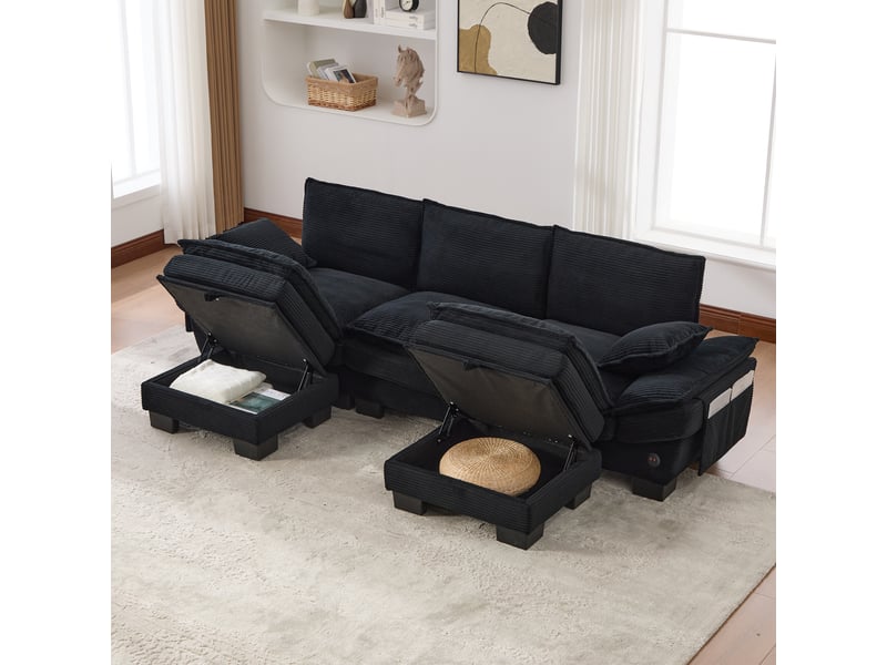  Canapé d'angle panoramique fixe 3 places tissu noir  - Conforama D