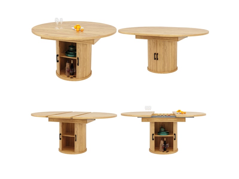 Table à manger extensible ronde, diamètre 118 à 158 cm, pour 6 personnes, effet noyer - Conforama A