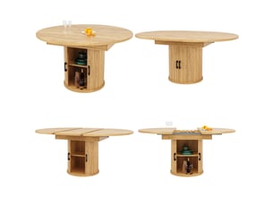 Table à manger extensible ronde, diamètre 118 à 158 cm, pour 6 personnes, effet noyer