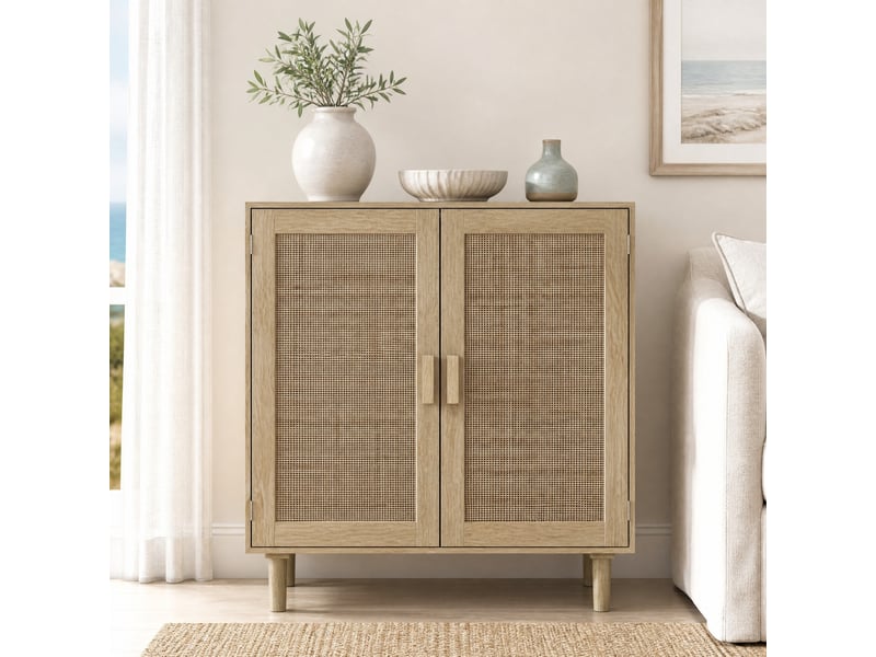  Meuble de rangement à 2 portes magnétiques 80x40x88 cm en mdf coloris naturel  - Conforama D