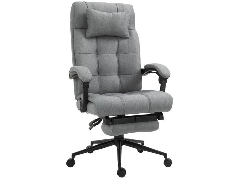  Chaise de bureau ergonomique inclinable avec appui-tête, accoudoirs et repose-pieds pivotant réglable en hauteur, aspect lin, gris clair  - Conforama B