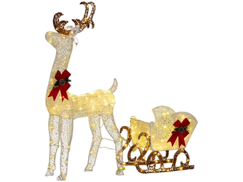  Renne de noël illuminé avec traîneau, 118 cm, blanc et rouge  - Conforama B