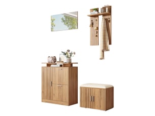 Vestiaire d'entrée avec banc, miroir et 5 portes naturel 140x35x133 cm