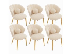 Lot de 6 chaises de salle à manger 60x62,5x83 cm en tissu bouclé beige, pieds dorés