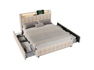 Lit avec rangement 160x200 cm <strong></strong>  <strong></strong> coloris beige