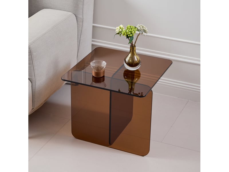  Table d’appoint en verre trempé, surface ouverte polyvalente pour salon, cuisine, bureau ou extérieur, 45 × 45 × 51 cm  - Conforama B