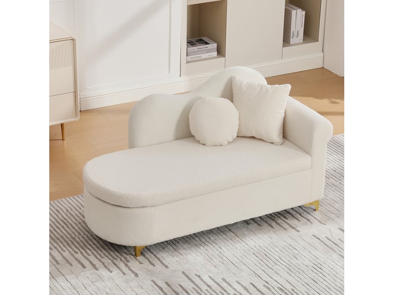  Méridienne fixe avec rangement 134x64x70 cm tissu effet peau lainée beige clair  - Conforama W
