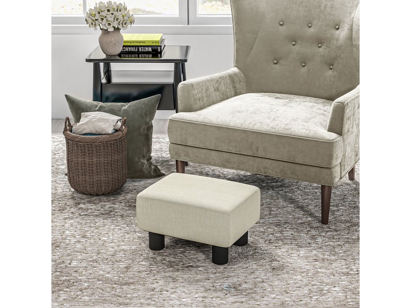  Pouf repose-pied tabouret bas en tissu de lin capacité de charge 110 kg beige 40 x 30 x 24 cm  - Conforama D